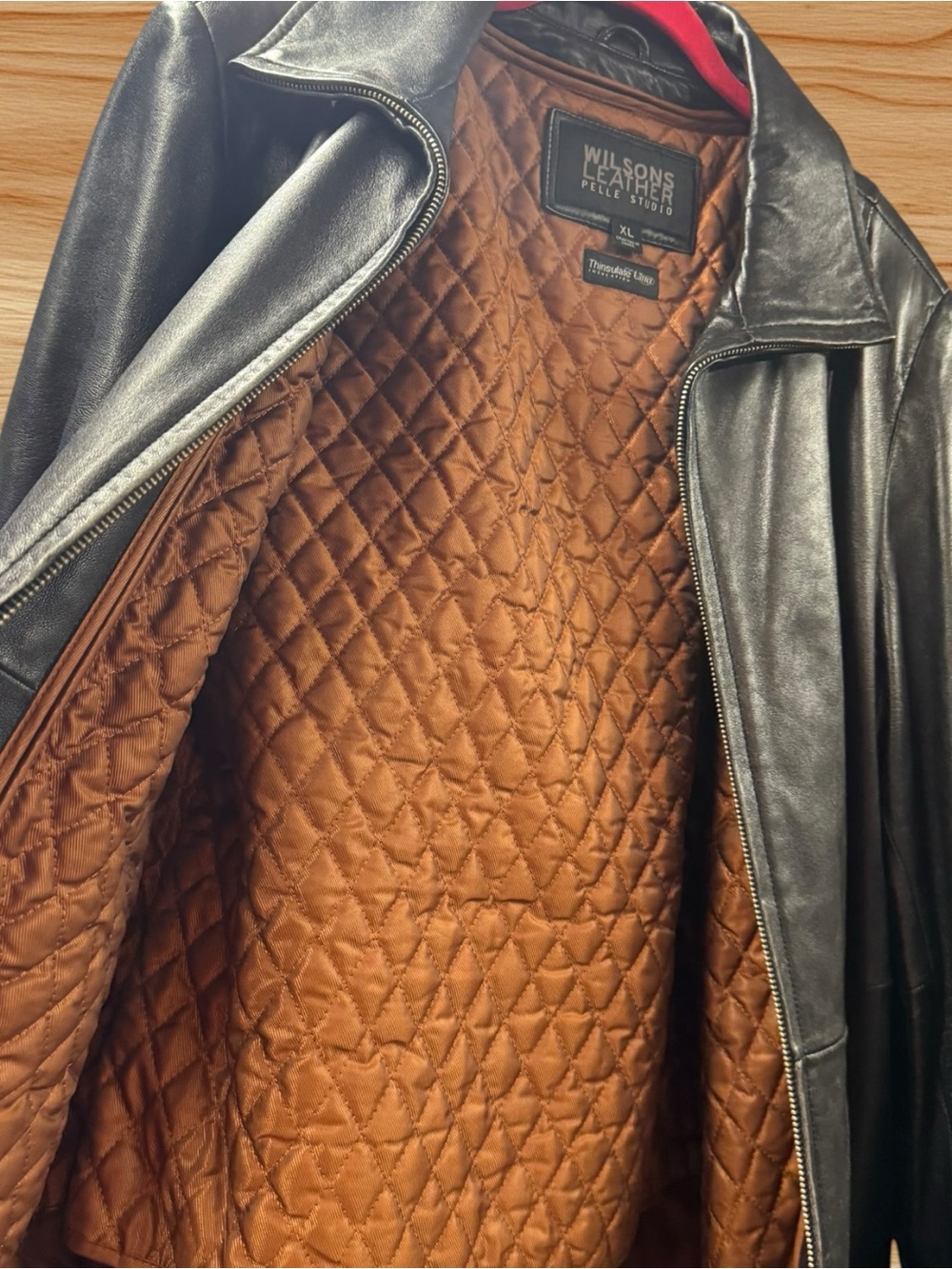 Wilsons Leather M Black Leather Jacket with Brown Quilted Lining